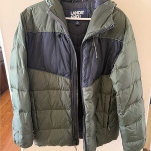 Lands' End Men's Olive and Black Puffer Jacket